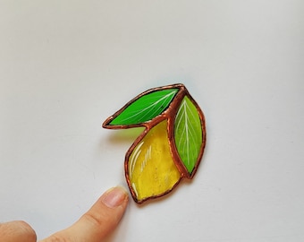 Glass brooch. Suncatcher. Glass decoration. Lemon. Floral ornament. Stained glass window. Tiffany. Stained glass art Brooch Costume jewerly