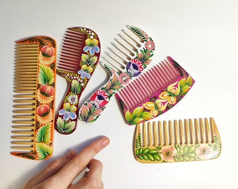 Petrykivka Painting Floral Hair Comb - Handmade Flower Comb for Hair