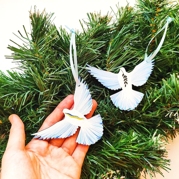 Dove of peace. Symbol of peace. Peace. Pigeon made of wood. Handmade. Petrykiv painting. Ukrainian art. Christmas tree decor.