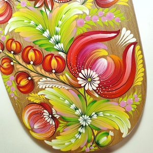 Kitchen Cutting Board Flower Kitchen Decor, Wooden Board With Red Flowers Handmade,  Style Farmhouse Ukrainian Art Petrykivka Painting