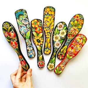 Ukrainian Painted Hairbrush With Flowers, Womens Floral Accessories With Petrykivka Painting, Ukrainian Folk Art