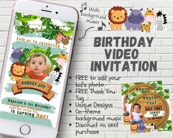 Safari Jungle Invitation,Jungle Birthday,Safari Video Invitation,Safari Birthday Invitation, Safari Baby Invitation