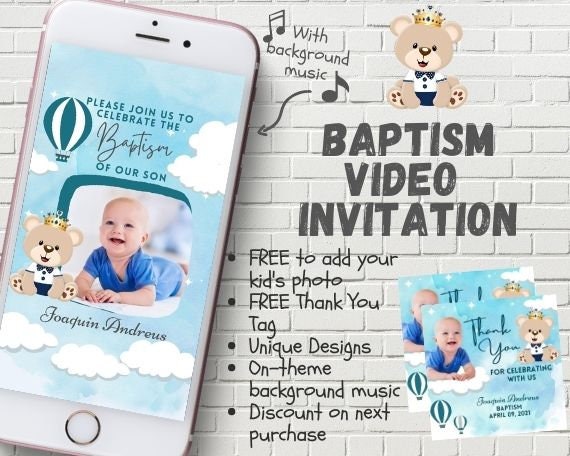 Bear Theme Baptism Video Invitation baptism Invitation | Etsy