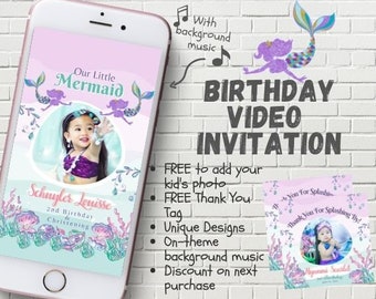 Video invitaciones de sirena cumpleaños de sirena sirenita Bajo el mar Cola de sirena Invitaciones de sirenas y tiburones Ariel Pool Party