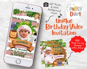 Invitación a la jungla de Girl Safari, Wild One Party, Wild One, cumpleaños de animales, cumpleaños de jirafas, fiesta de safari, rosa de cumpleaños de jungle, chica de cumpleaños de león