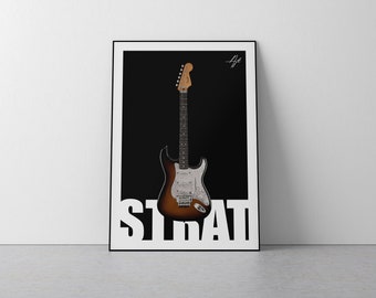 Fender Stratocaster Guitarra Pared Arte / Cartel / Impresión