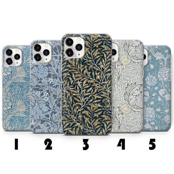 Coque William Morris pour téléphone, esthétique vintage, pour iPhone 15 11 14 12 13 XR XS X 7 8 Samsung S24 S23 FE S20 S21 S22 A14 A54 A53 Pixel 8