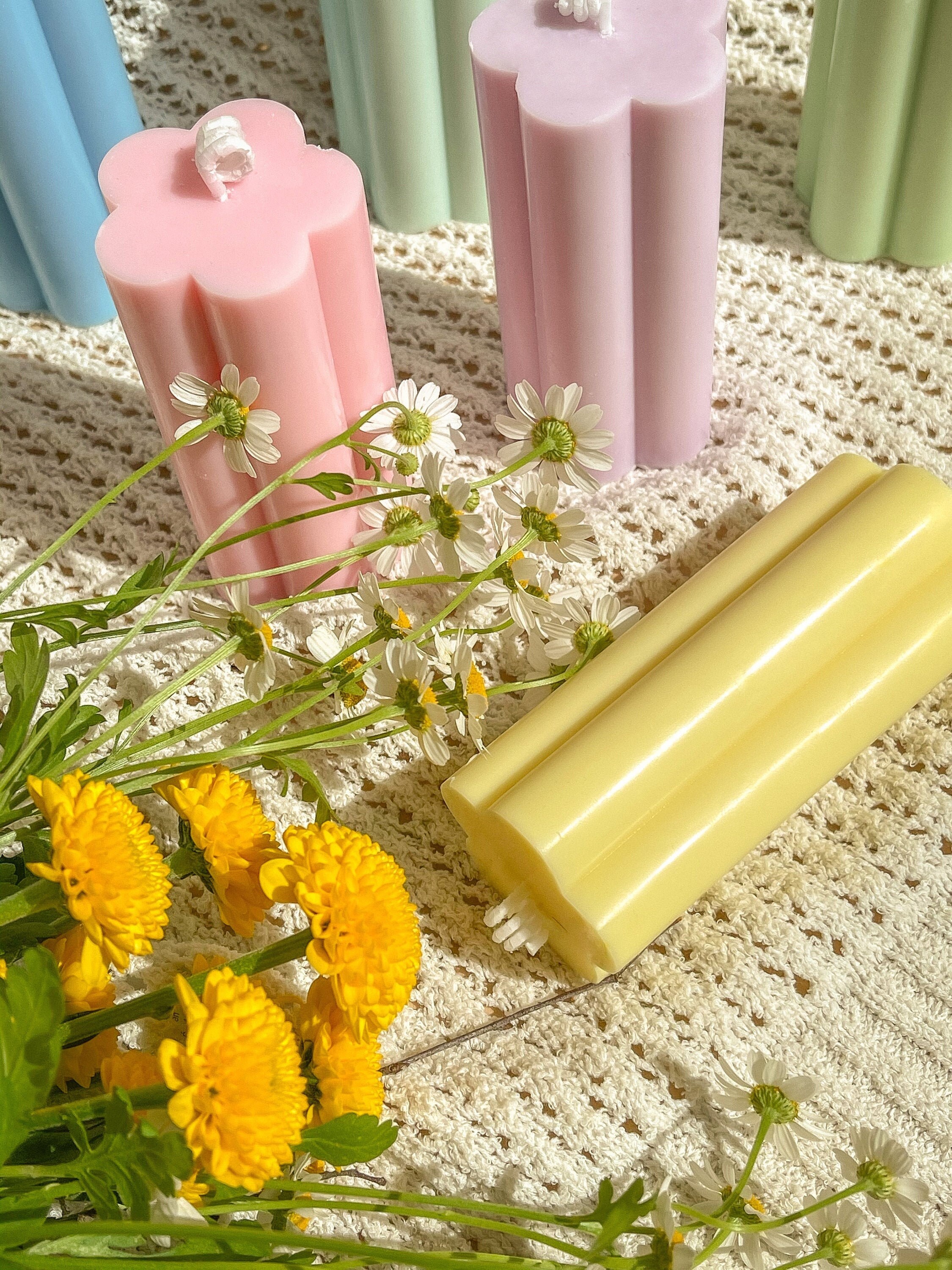 Flower candle pillar candle pastel candle unique aesthetic Etsy
