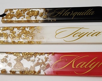 Personalised Resin Bookmark / Gold Flakes and Tassel