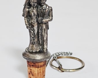 Vintage WTU Pewter Wedding Bride & Groom Wine Bottle Stopper Silver Tone Barware