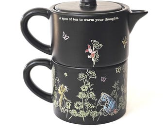 Disney Hallmark Winnie The Pooh Tiger Piglet Eyore Stacking Teapot Mug Set M1084
