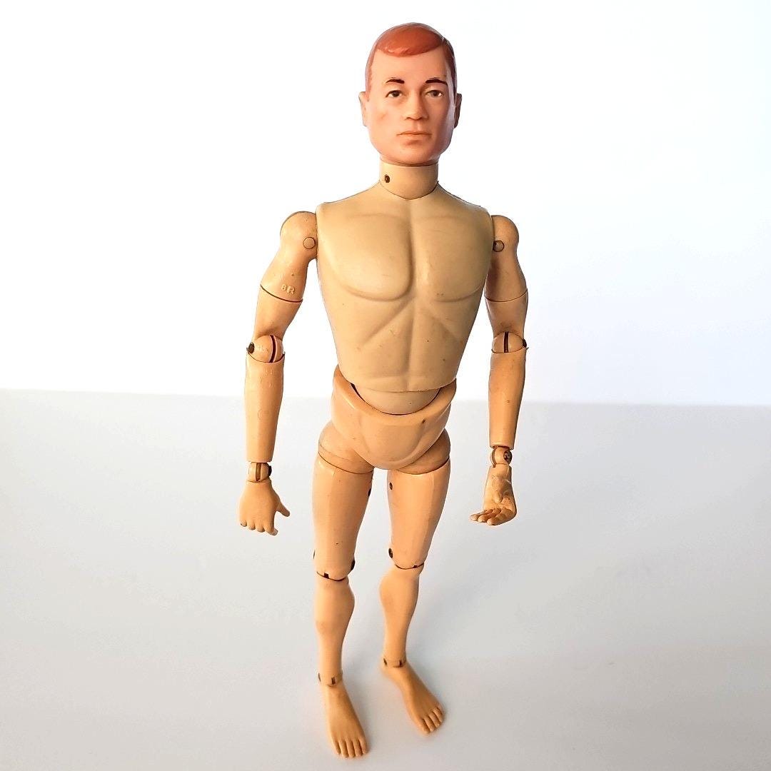 Vtg 1967 GI JOE Blue Eyes Red Brown Hair Nude Action Man British