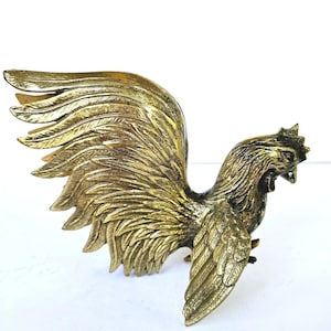 Vintage Solid Brass Silver Plated Fighting Cockerel Rooster Sculpture - M552.3
