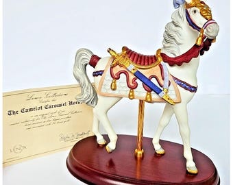 Statuetta in porcellana Lenox Camelot Carousel Horse del 1992, decorazione vintage con dettagli in oro 24 carati.