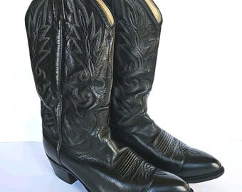 Tony Lama Vintage Black Cowboy Boots Classic Western VM2993  display picture 3