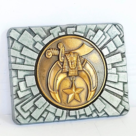 1981 Harry Klitzner Shriners Belt Buckle Vintage Masonic Scimitar Sphinx Star