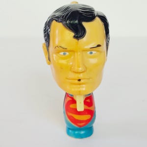Pistola/pistola de agua con forma de cabeza de Superman, de juguete raro de los años 60, de DC Comics, Durham Industries.
