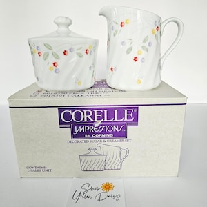 NIB Vintage 80s Corelle Impressions English Meadow Sugar & Creamer Set M1127