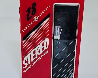 Vintage GE Z8 Portable Cassette Player Red 3-5415C Stereo Walkman Style Tested