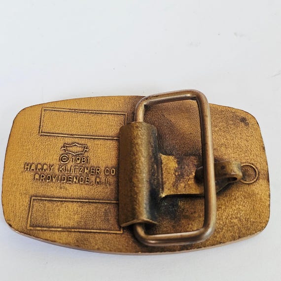 1981 Harry Klitzner Co Shriners Masonic Belt Buckle Brass Tone Red Star Vintage View 4