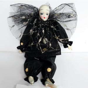 Vtg Harlequin Pierrot Clown Porcelain Mime Doll Tear Drop 1980&#39;s Silver 1383