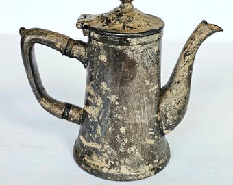 Antique Grand Silver Co Wear-Brite Nickel Silver Teapot Patina Primitive Decor