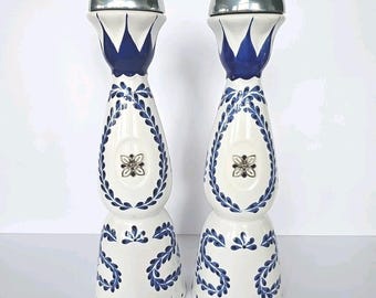2 Clase Azul Reposado Tequila Empty Bottles 750 ml Blue & White Ceramic Cap