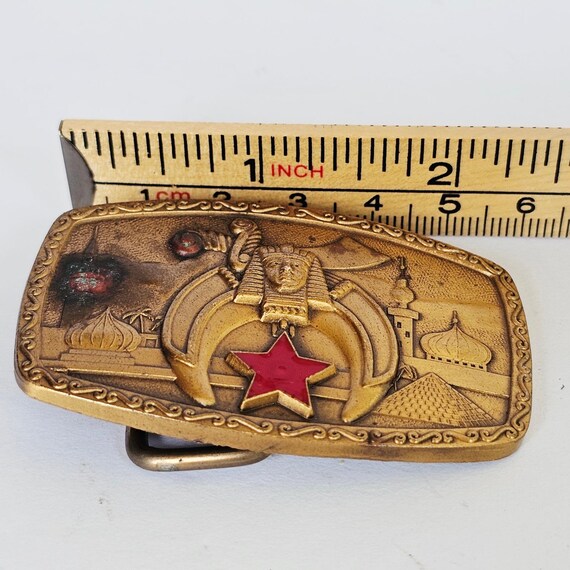 1981 Harry Klitzner Co Shriners Masonic Belt Buckle Brass Tone Red Star Vintage View 6