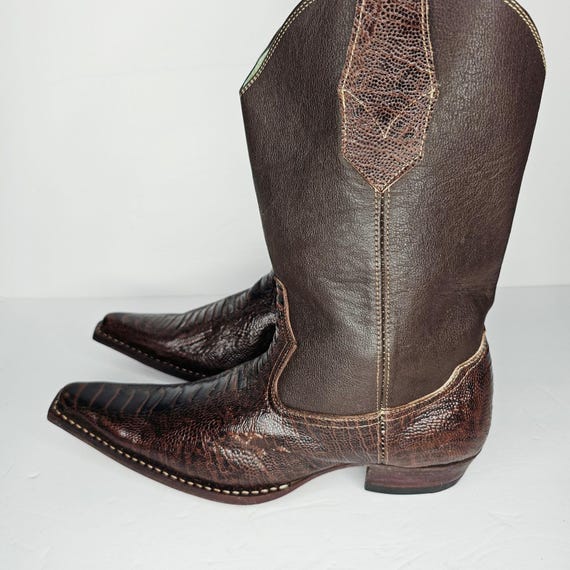 Brown Ostrich Leg Leather Snip Toe Western Cowboy Boots Size 41 Exotic Handmade