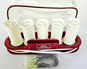 Rulos térmicos de viaje Vidal Sassoon VS-305 de estilo vintage con doble voltaje y estuche.