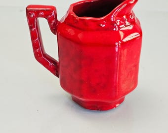 Brocca ottagonale in ceramica rossa stile villaggio contadino vintage, ceramica italiana
