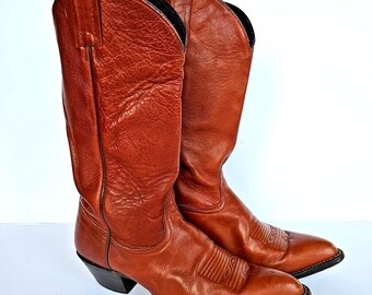 Vintage Tony Lama Leather Western Cowboy Boots 7B Brown  display picture 1