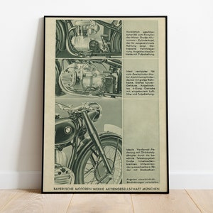 BMW Krafträder motorcycles 1930&#39;s brochure poster, vintage motorbike repro print, antique sports, wall art, man cave, garage, motorrad