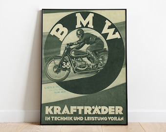 BMW Krafträder Motorrad 1930er Jahre Broschüre Poster, Vintage Motorrad Repro Print, antiker Sport, Wandkunst, Mann Höhle, Garage, Motorrad