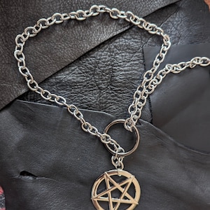 Pentagram pendant choke chain , 8 mm stainless steel chain