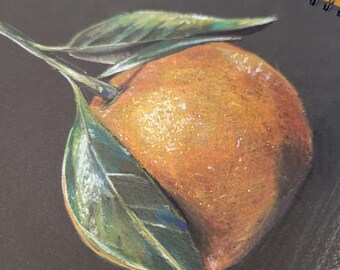 Original art orange hand drawn colored pencil