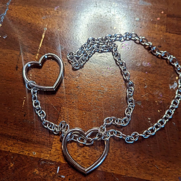 Adult gift for them Heart choke chain , 6 mm stainless steel chain heart choker