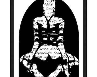 Shibari gerahmte Silhouette Figur mit Text, Mattpapierdruck