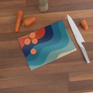 RETRO WAVES Glass chopping mat/worktop saver available in 3 sizes