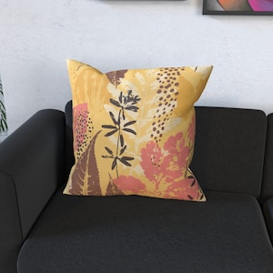 ABSTRACT AUTUMN fabric cushion, available in 4 sizes, filled, cover only, faux suede and linen