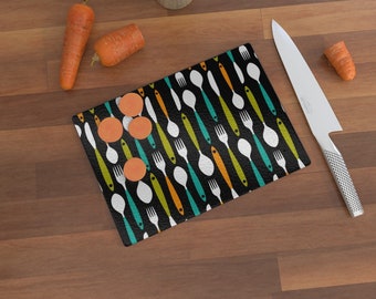 RETRO FLATWARE Glass chopping mat/placemat/worktop saver available in 3 sizes