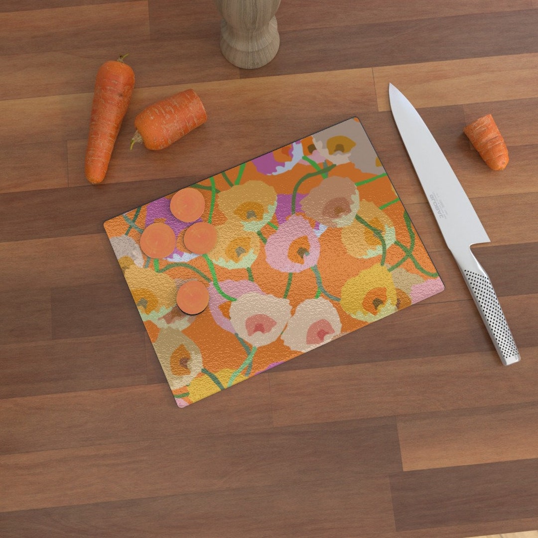 ABSTRACT ORANGE POPPIES Glass Chopping Mat/worktop Saver Etsy