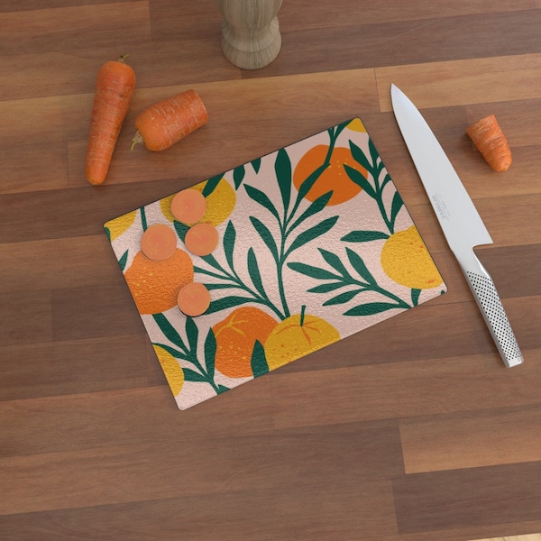 TANGERINE Glass chopping mat/placemat/worktop saver available in 3 sizes