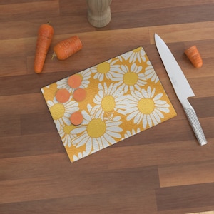 YELLOW DAISY Glass chopping mat/worktop saver available in 3 sizes