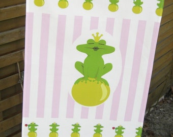 teatowel / Geschirrtuch Froschkönig Frogprince auf Kugel Kuss rosa Streifen auch als Tischdecke verwendbar