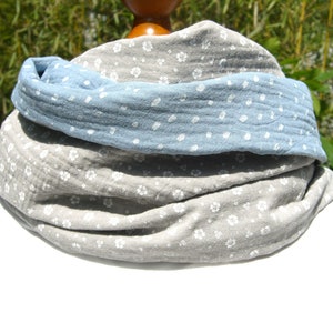 Floral dots sand light blue loop muslin Oeko Tex 100, dots, beige, blue, scarf, summer image 1