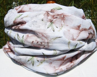 Pfingstrosen Baumwoll-Musselin Loop Schal scarf Rosen weiß rosa grau grün