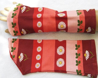 Pulswärmer, Stulpen, Wende-Stulpen Patchwork-Style, rot, Daisy, Gänseblümchen, Bio-Jersey