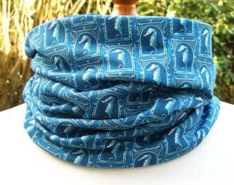 Seahorse, seahorse, organic cotton, wool, OekoTex jersey, blue, turquoise, ocean, sea blue, loop, scarf, sea, ocean