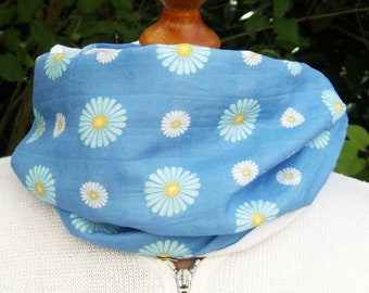 Muslin scarf loop Pea Gauze blue Daisy approx. 20 x 140 cm, inside white muslin plain cuddly soft